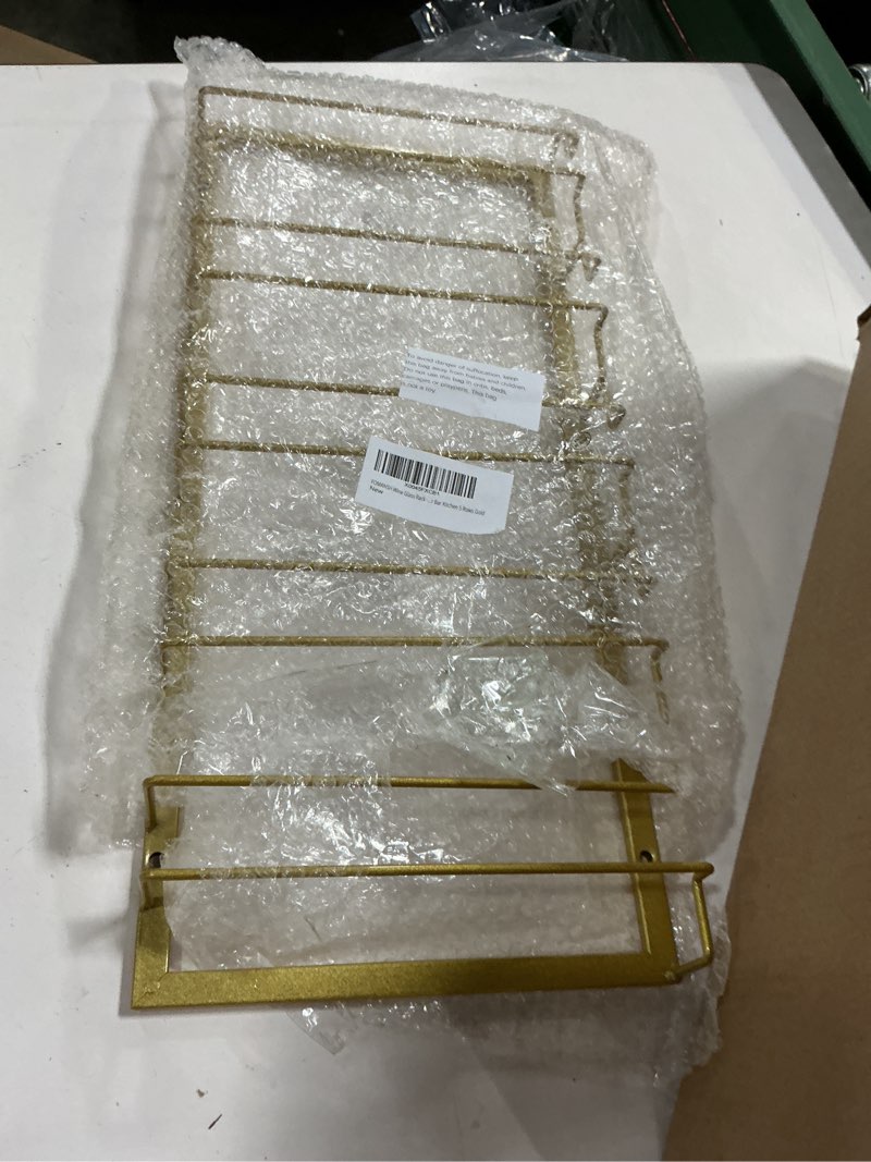 Condition photo showing Good Condition for Wine Glass Rack - Under Cabinet Stemware Wine Glass Holder Glasses Storage Hanger 1 Pack Metal Organizer for Bar Kitchen 5 Rows Gold 5 Rows 1 Pack Gold