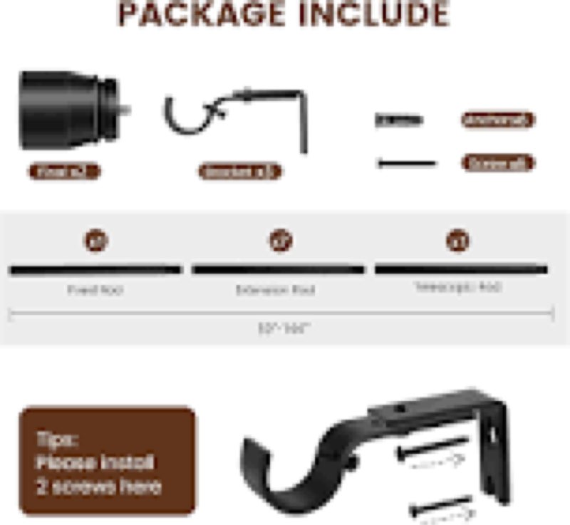 1” Diameter Curtain Rods Itself is 30 to 144 inch 1 Pack Fit 30-142 inch, 66 to 120 inch Window with Heavy Duty Adjustable Rod Matte Black Splicing Metal Extra Long Curtain Rod for Windows Black 30-144\"/1 Pack