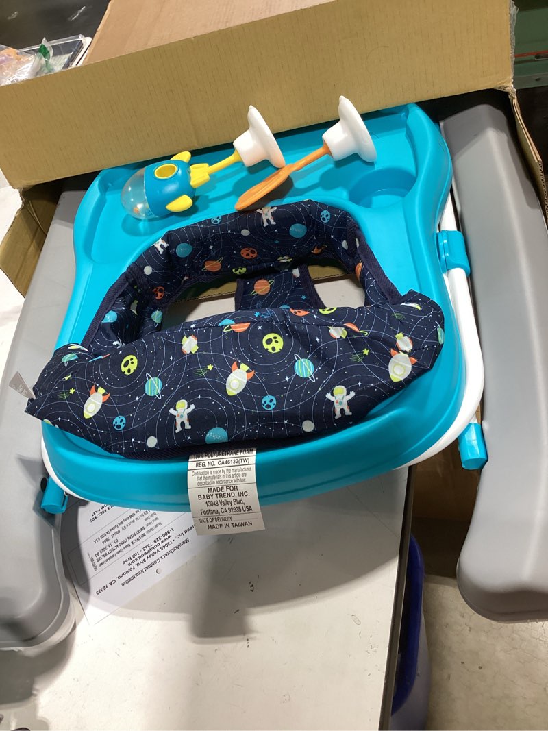 Condition photo showing Good Condition for smart steps trend activity walker and entertainer with removeable toys, large tray, cup holder, adjustable height and flat fold frame for storage, ages 6 months +, space walk navy