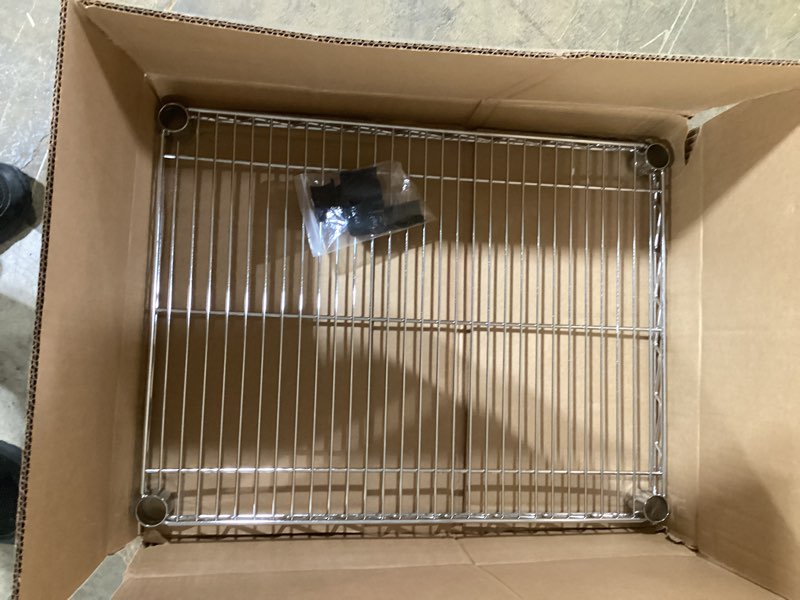 Condition photo showing As Is for smilar item missing legs whitmor 1 tier shelving units, wire rack storage organizer, 30\" l x 14\" w x 15\" h, chrome 1-tier, 30\"l x 14\"w x 15\"h,chrome