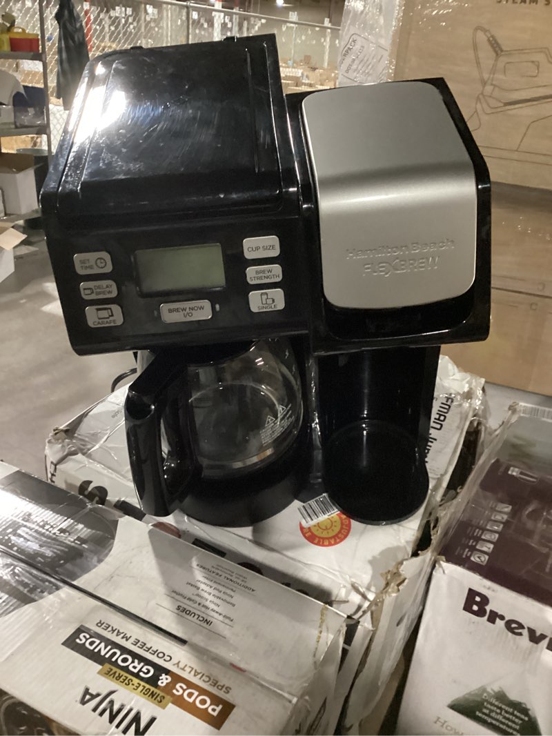 Condition photo showing As Is for hamilton beach flexbrew trio 2-way coffee maker, compatible with k-cup pods or grounds, combo, single serve & full 12c pot, black - fast brewing (49902)