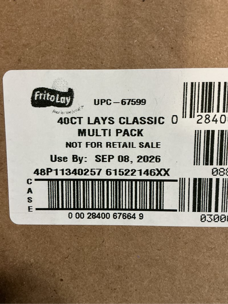 Condition photo showing As Is for (use by: 09/08/26)lay's potato chips, classic, 1 ounce (pack of 40) classic 40 count (pack of 1)