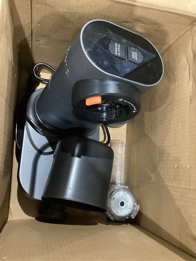 Condition photo showing As Is for ninja neverclog cold press juicer, powerful slow juicer with total pulp control, countertop, electric, 2 pulp functions, dishwasher safe, 2nd generation, charcoal, jc151
