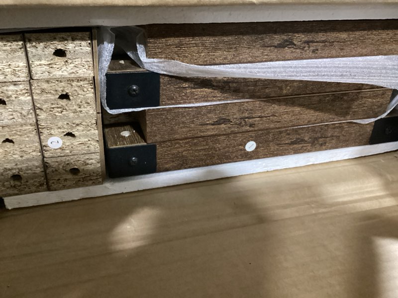 Condition photo showing Good Condition for ChooChoo Farmhouse End Table for Small Spaces, Narrow Side End Table with Storage Shelf, Rustic A-Design Nightstand Sofa Table for Living Room, Bedroom (Rustic Brown) 2 Pack Rustic Brown 2 Pack