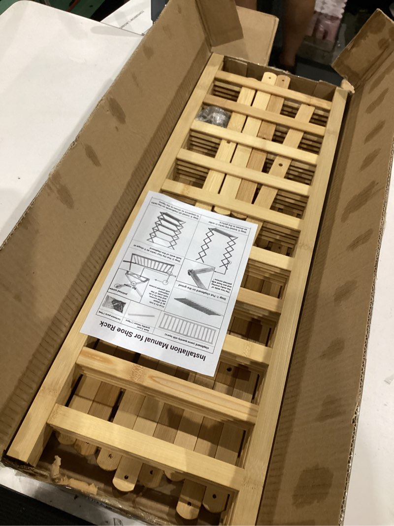 Condition photo showing Good Condition for 6-tier bamboo shoe rack, free standing shoe racks for entryway & closet, holds up to 18-24 pairs of shoes 26.8" x 37.4" x 9.1" 6-tier-a