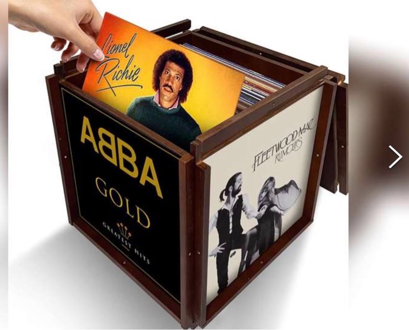 DIVINYLY Vinyl Record Storage - Wooden Vinyl Storage Cube, Vinyl Display Box, Vinyl Crate, Record Holder For Albums, 100 Album Storage For Vinyl Records, Rock Collection Box (Irregular Finish) 