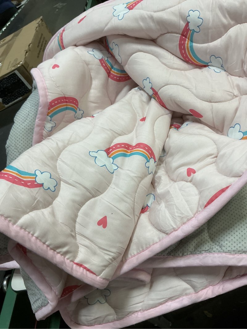 Condition photo showing As Is for baby play mat, extra large&thick baby mat for floor, foldable padded floor mat for baby pink rainbow 71" x 59"