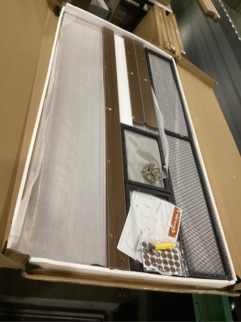 Condition photo showing New/Like New for washer dryer countertop with shelf, 54" x 27.5" wooden washer and dryer topper, laundry countertop with anti-slip pads, washer dryer topper for laundry room organization and storage (dark wood)