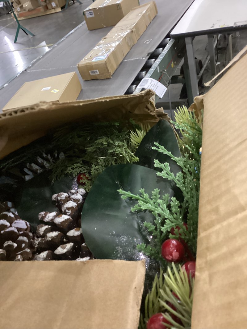 Christmas Wreath 20 Inch Outdoor Artificial Christmas Wreath with Red Berries and Flocked Pine Cones