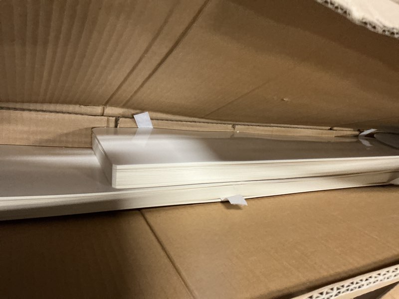 Condition photo showing As Is for 4Pack Cylinder Stands for Party, Foldable Cardboard Columns with 4 Clear Round Top Plates, Cake Display Pedestal Stand for Wedding Banquet Vendor Events Decorative Beige