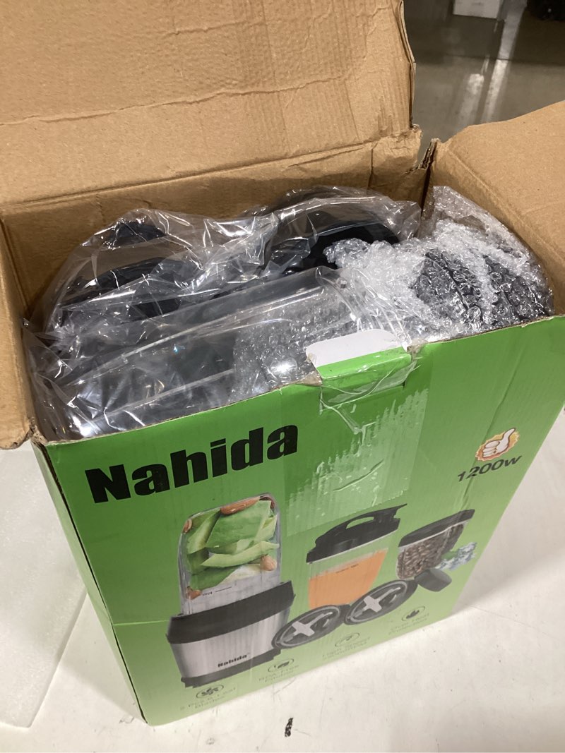 Condition photo showing Good Condition for nahida blender for smoothies, 1200w smoothie blender for ice crushing, blenders with (2) 6-fin blades, personal blenders for kitchen with 23oz, 32oz, 37oz easy go cups for juices, silver silver square base