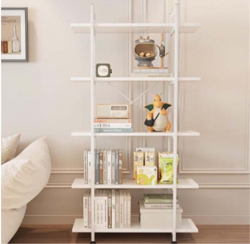 bookshelf 5 tiers white wooden storage shelf,modern open display storage bookcase book organizer,metal bookshelf standing storage shelf tall shelving units for home office study