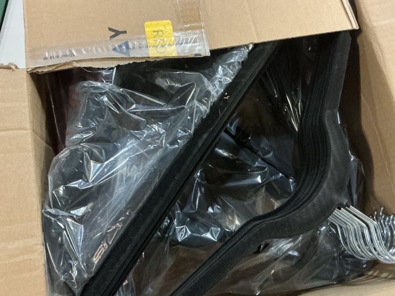 Condition photo showing New/Like New for house day black velvet hangers 60 pack, non slip clothes felt hanger heavy duty for coat, premium slim space saving suit hangers for closet organizer, 360° rotating silver hook 60 pack black
