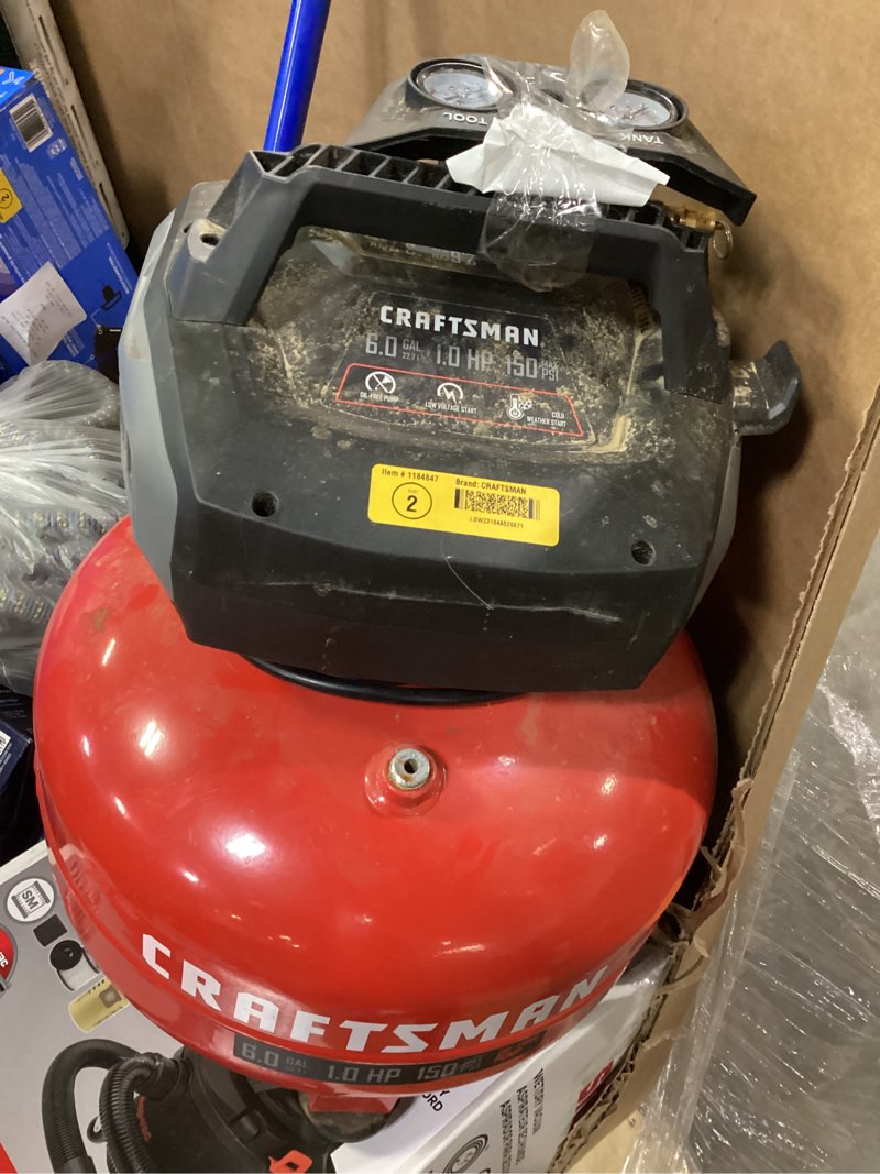 Condition photo showing As Is for craftsman 6-gallon single stage portable electric pancake air compressor