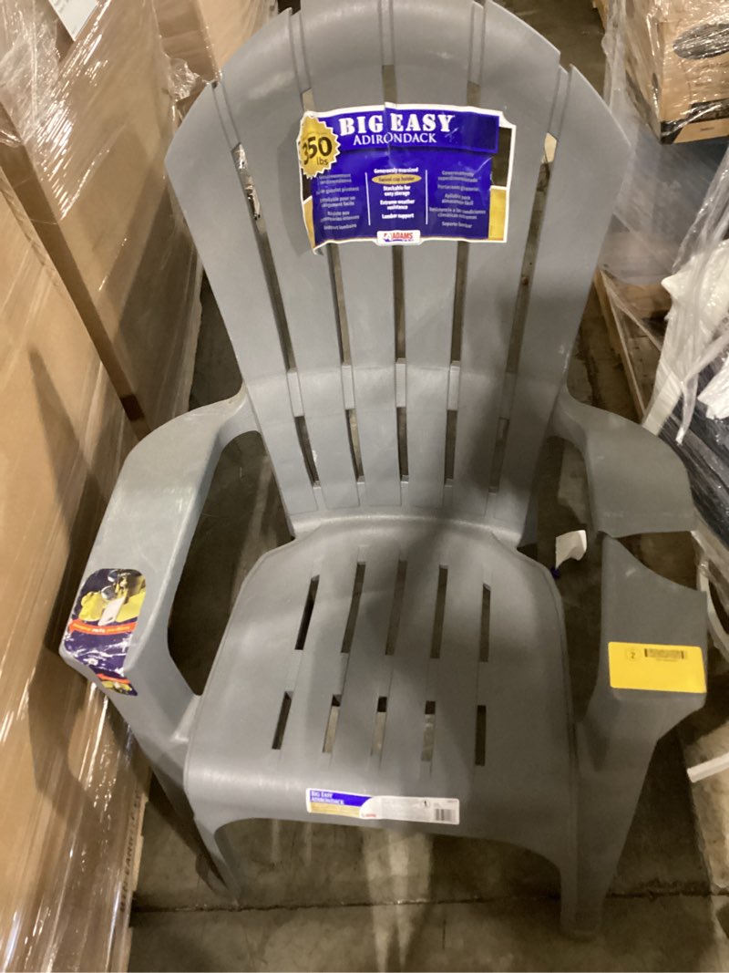 Condition photo showing As Is for adams patio stackable charcoal plastic frame stationary adirondack chair with slat seat