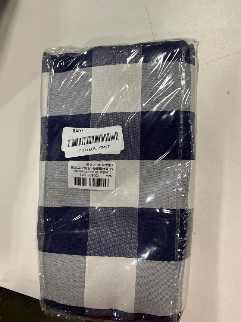 Condition photo showing New/Like New for softalker gingham checkered tablecloth rectangle - outdoor waterproof buffalo plaid table cloth, stain resistant washable table cover for picnic, camping, dining - navy blue and white, 60 x 120 inch navy blue and white 60" x 120" (rectangular)