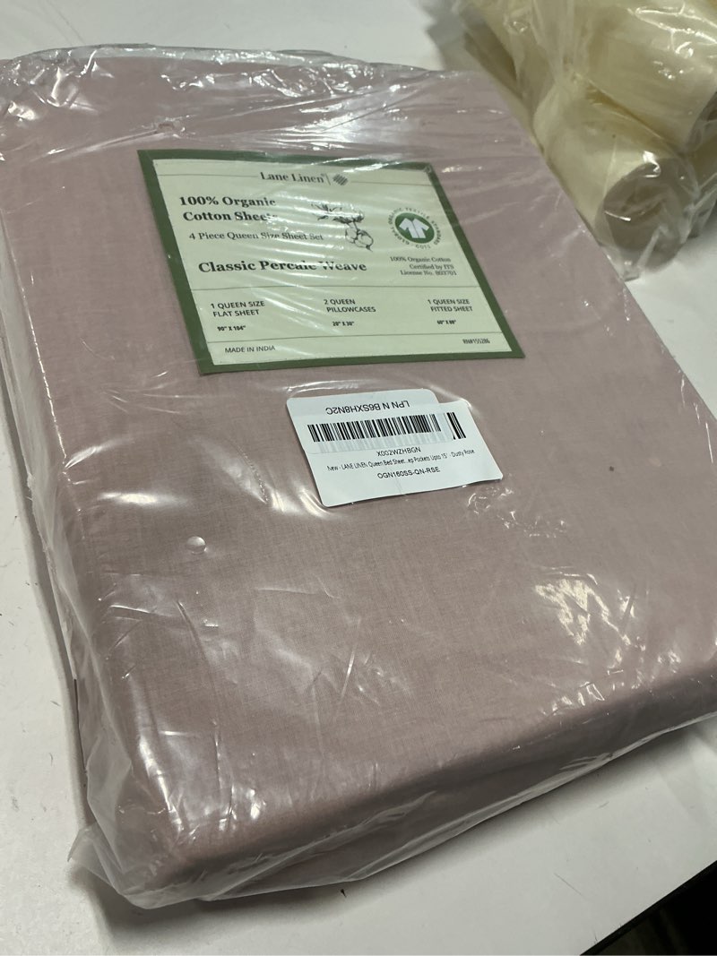 Condition photo showing New/Like New for lane linen eco friendly 100% organic cotton sheets queen size, mercerized cotton fully elasticized reinforced seams low pill fade resistant hotel luxury bed sheets set- dusty rose queen 03: dusty rose