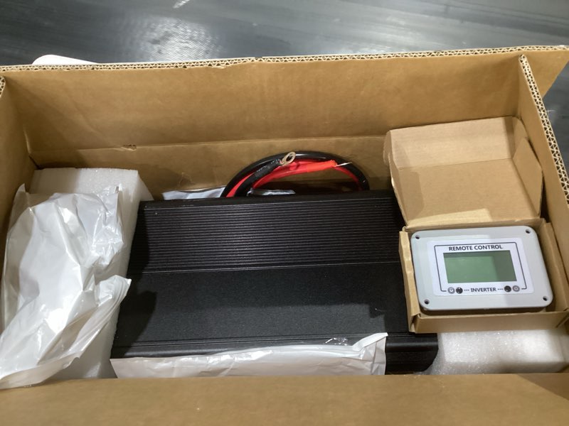 Condition photo showing As Is for 2000 watt sump pump backup battery system, automatic switchover to battery inverter power, professional backup system in case of power failure, pure sine wave output remote controller with lcd screen ups-2000