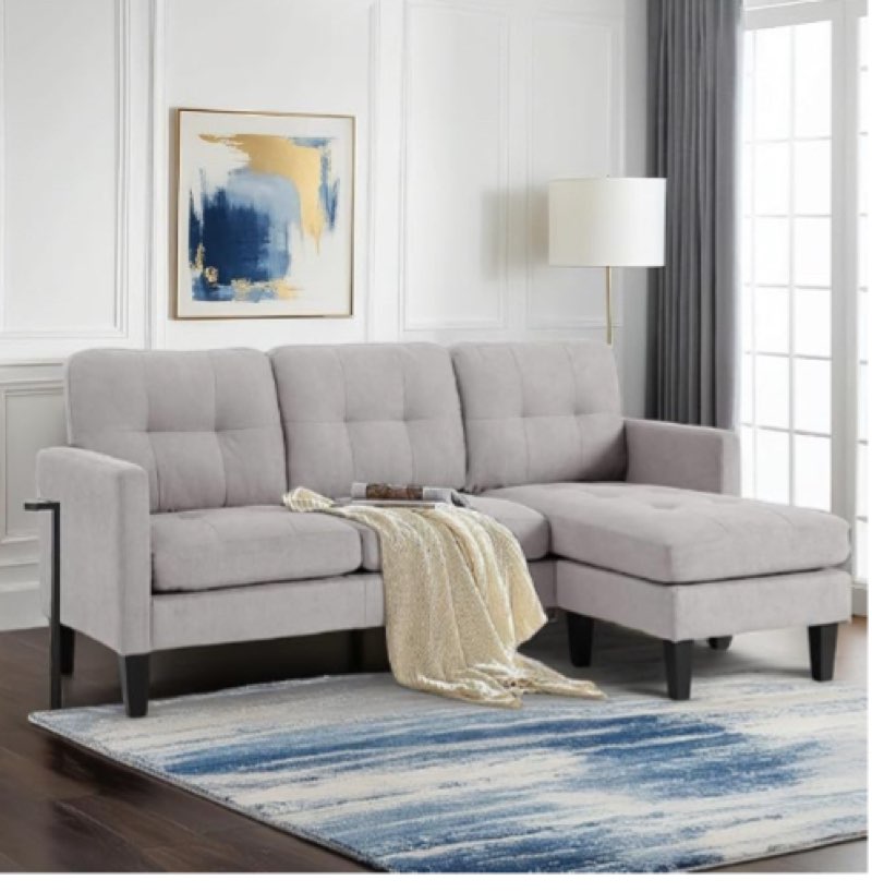 L Shaped Couch, Sectional Couches for Living Room, Small Couches for Small Spaces, Convertible Sleeper Sofa Bed with Reversible Chaise for Apartment, Light Gray