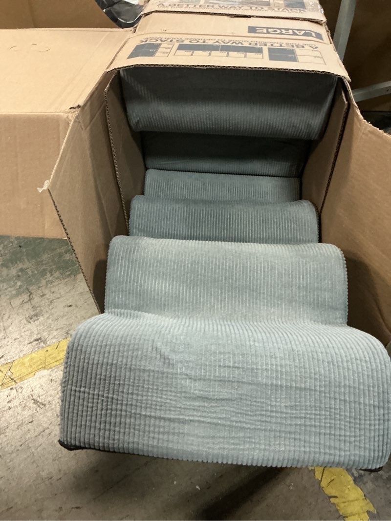 Condition photo showing Good Condition for Dog Stairs for Small Dogs and Cats, 20" H 4 Steps Dog Ramp for High Beds, Couch, Sofa, Waterproof Pet Stairs with Removable Washable Cover, Non-Slip Sturdy Pet Steps Gray 4.0 4-Step 20"H