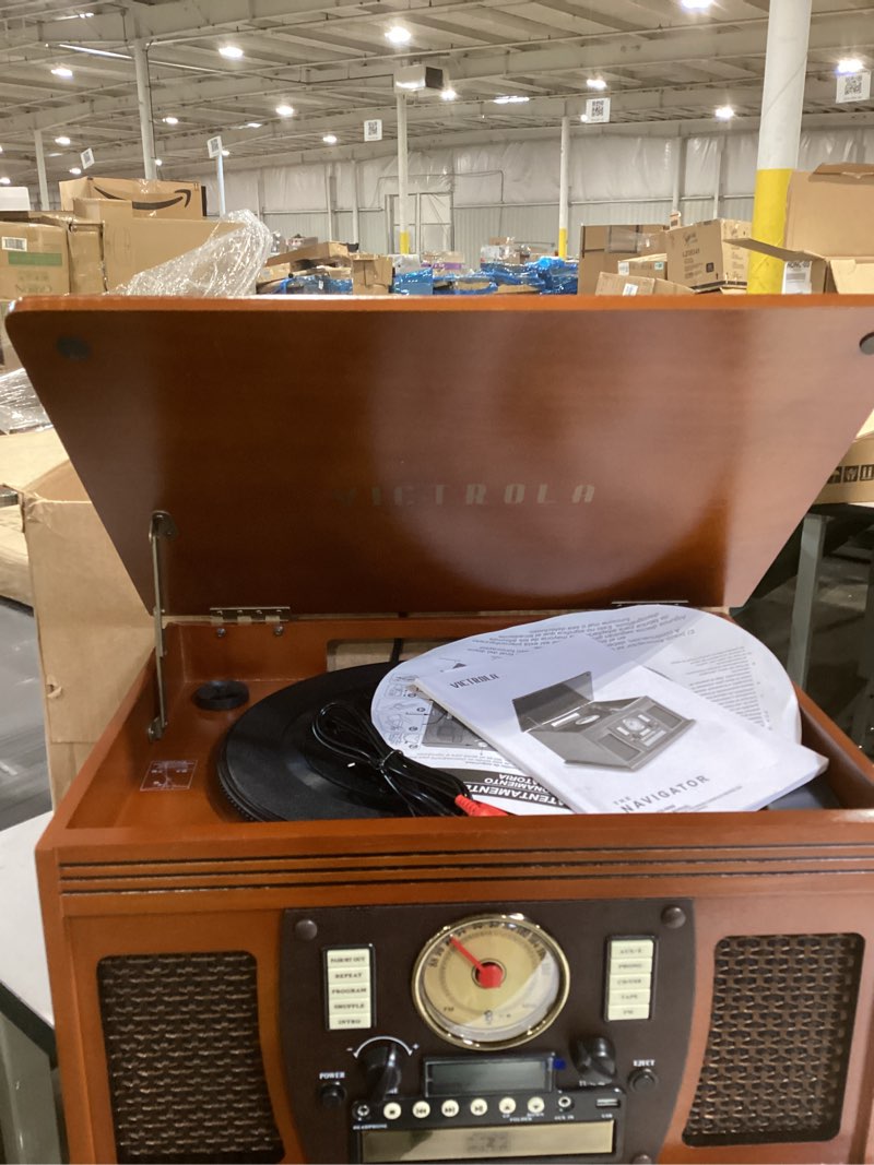 Condition photo showing Good Condition for Victrola Aviator 8-in-1 Bluetooth Record Player & Multimedia Center with Built-in Stereo Speakers - 3-Speed Turntable, Vinyl to MP3 Recording, Wireless Music Streaming, Mahogany