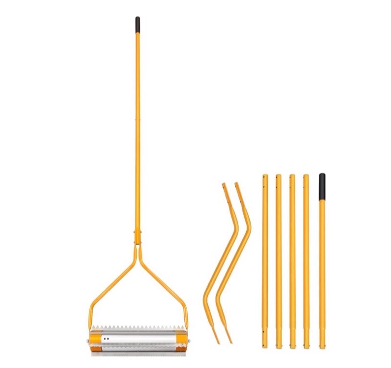 18ft Aquatic Weed & Sludge Tiller, Lake & Pond Weed Removal Tool, Rid Weeds Roots and Muck Buildup, 5 Aluminum Handles, 6 Preassembled Stainless Steel Blades, Super Easy Assembly, Yellow