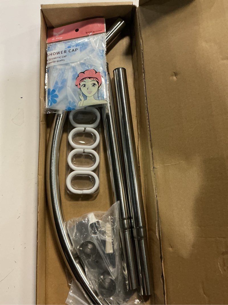 Condition photo showing Good Condition for Adjustable Corner Shower Curtain Rod, Stretchable Stainless Steel L Shaped Shower Curtain Rail, Curved Bowed Shower Curtain Pole, Drill Or No Drill, For Bathroo(Size:A 70-95cm X 70-95cm,Color:Silver)