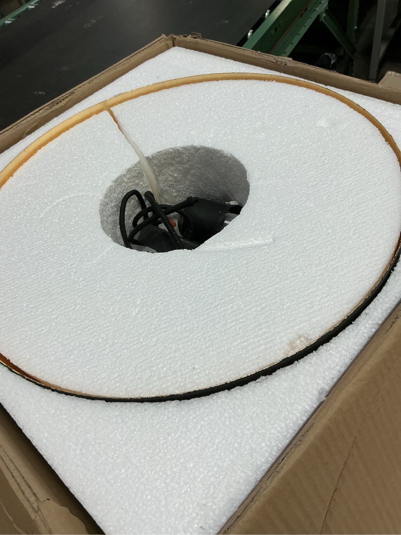 Condition photo showing Good Condition for 20 inch large black chandelier dome, bold matte black and gold pendant light with luxe glow, hanging fixture for dining room, kitchen island, or foyer black+gold 20" dome
