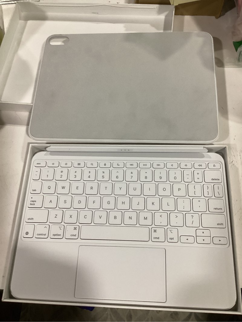 Condition photo showing New/Like New for Apple Magic Keyboard Folio: iPad Keyboard and case for iPad (A16 and 10th Generation), Detachable Two-Piece Design That attaches magnetically, Built-in trackpad, US English – White