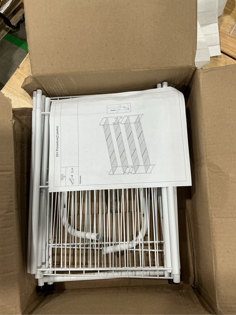 Condition photo showing As Is for 4-tier steel wire shoe organizer, simple assemble, storage shelf for organization in bedroom/closet, white