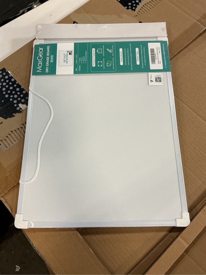 Condition photo showing New/Like New for vusign magnetic white board kit for wall 24" x 18", 1 dry eraser & 2 multicolor markers & 4 magnetic pins, sliver reinforced aluminum frame for home, school, office 24"w x 17.8"h