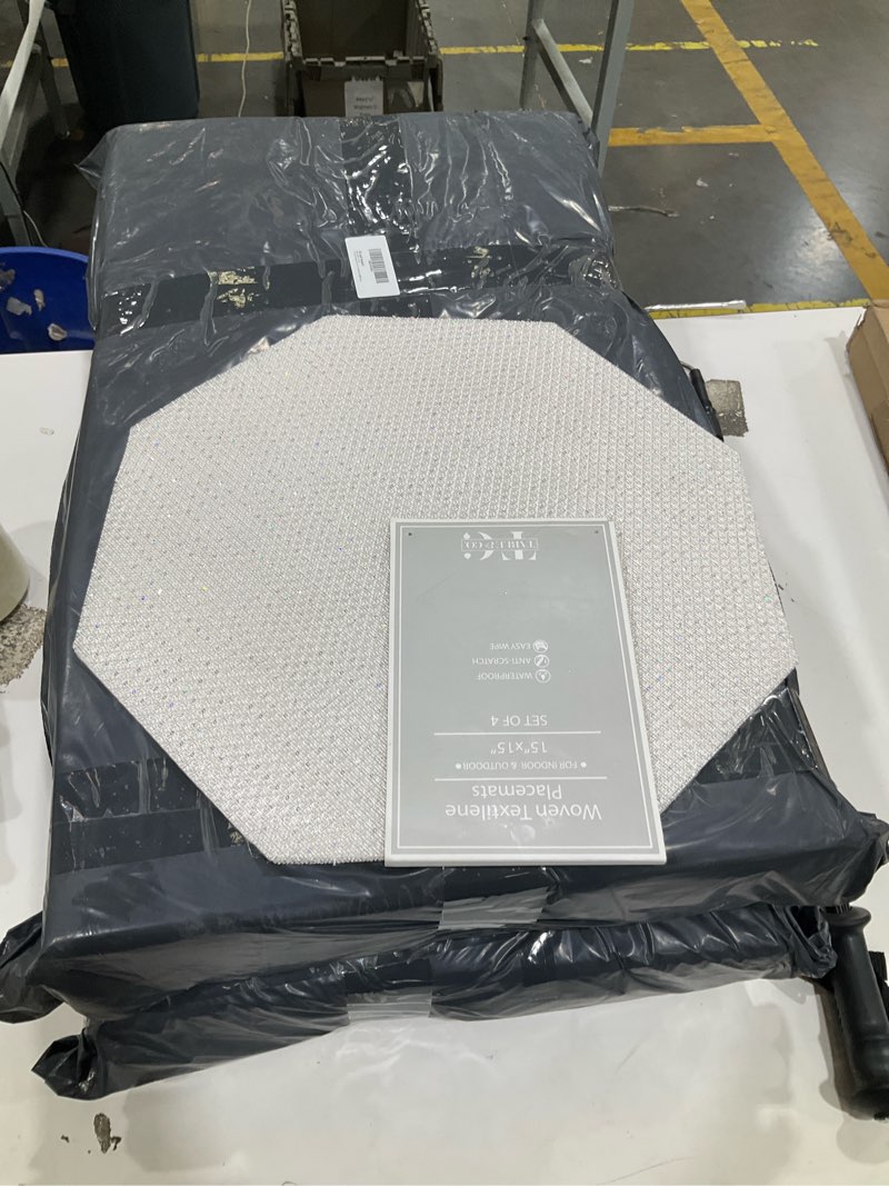Condition photo showing Good Condition for dainty home 6ns1515iv natural woven textilene waterproof, heat & stain resistant washable placemat with shimmer square shape 15x15'' set of 4, ivory 15x15'' ivory