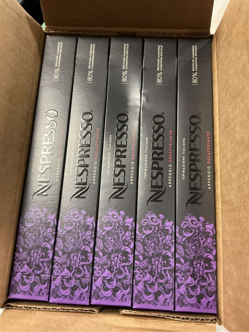 Condition photo showing New/Like New for ( best by 01/31/26 ) nespresso capsules original line, arpeggio decaffeinato, dark roast coffee, 50-count coffee pods arpeggio decaffeinato 50 count (pack of 1)