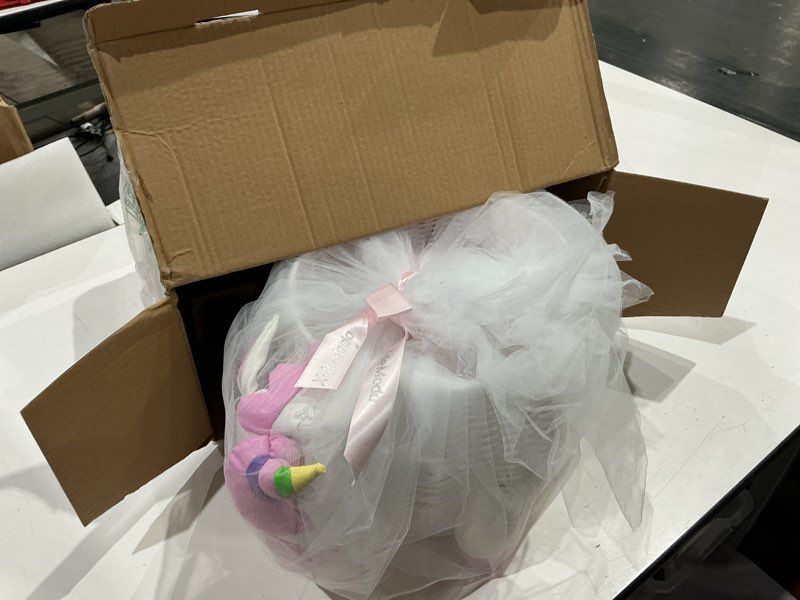 Condition photo showing Good Condition for baby shower gifts - new baby newborn essential gift basket, beautiful unicorn theme gift wrapped for a boy or girl, all in one registry essential stuff for boys or girls, includes card perfect set