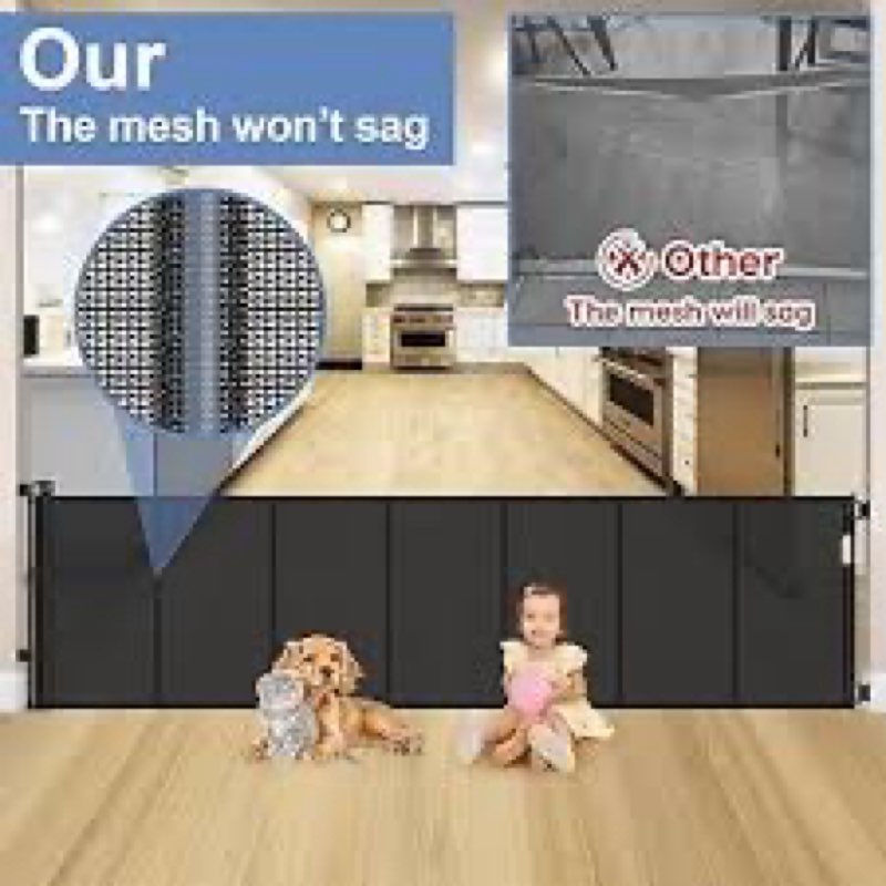Reinforced 200 Inch Extra Wide Baby Gate Retractable Dog Gate 16.7ft Outdoor pet Gates for Wide Open