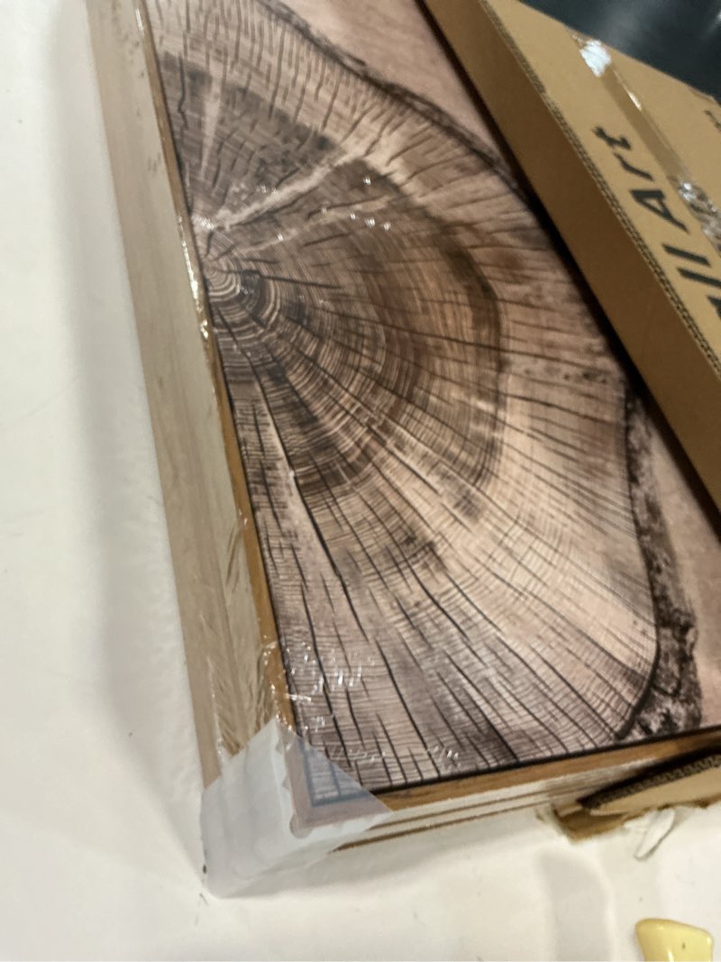 Condition photo showing New/Like New for large framed vintage neutral tree ring wall art for living room, 24x36 in | modern, minimalist, rustic, nature, wood grain pictures, bedroom decor, hallway art, office, ready to hang, wood frame 24" w x 36" h x 3pcs neutral brown