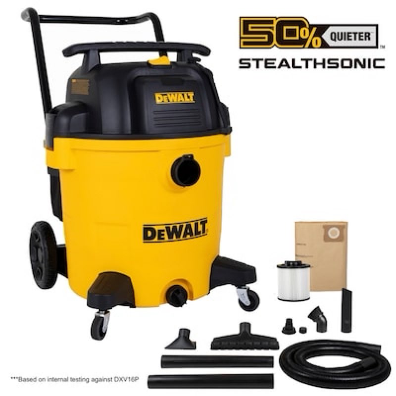 dewalt stealthsonic quiet 16-gallon 6.5 hp corded wet/dry shop vacuum with accessories