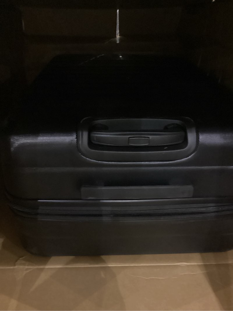 Condition photo showing As Is for Amazon Basics 2-Piece Set (21", 30"), Hardshell Suitcases With Wheels, Expandable For Up to 25% More Space, With Scratch-Resistant Surface, Four Multi-directional Wheels, Black Black 2-Piece Set