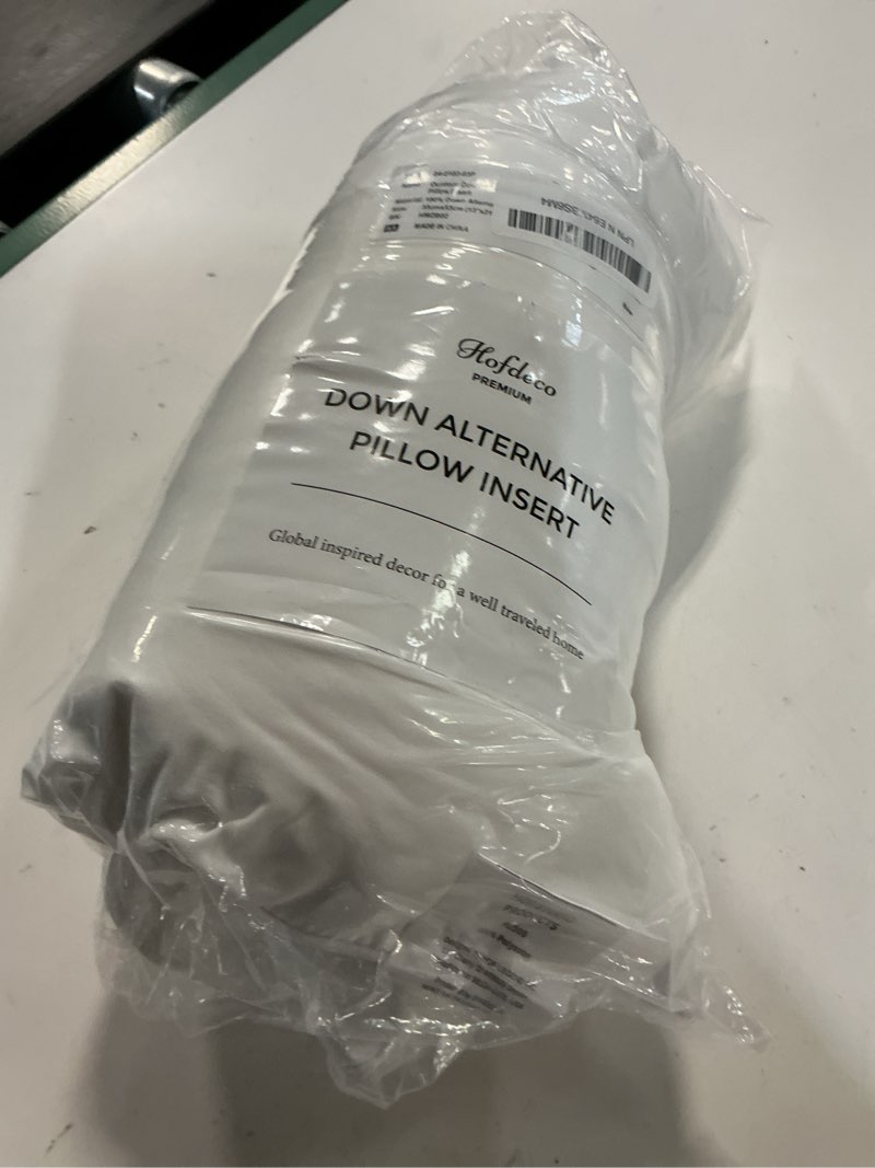 Condition photo showing Good Condition for hofdeco premium lumbar pillow insert, 13"x21" (for cover size 12"x20") water resistant synthetic down alternative sham stuffer for patio, bench, garden, white 13"x21" 13"x21"