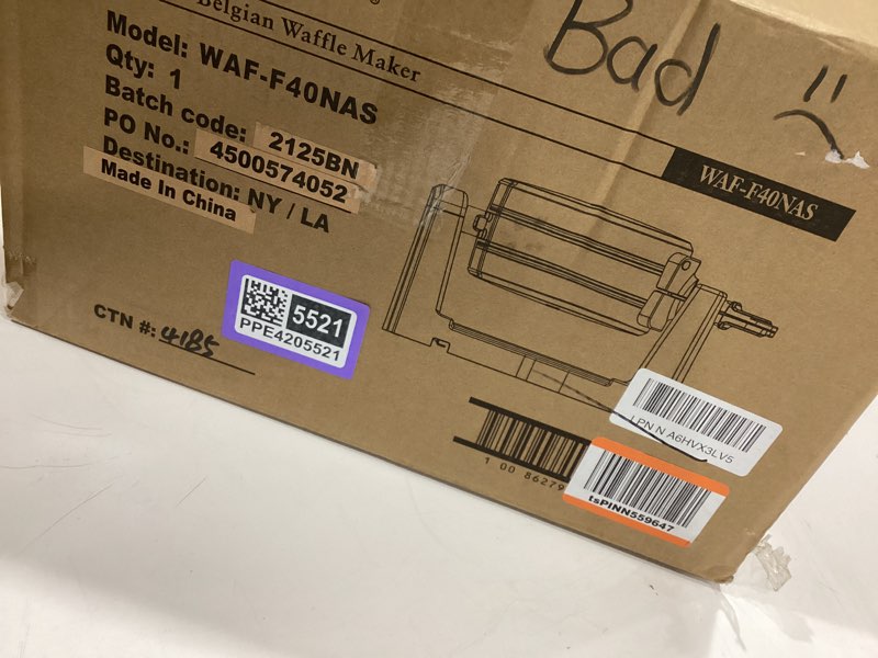 Condition photo showing As Is for cuisinart double flip belgian waffle maker, waf-f40nas