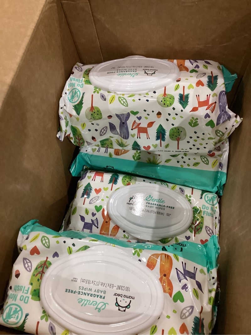 Condition photo showing As Is for amazon brand - mama bear gentle formulated without fragrance baby wipes, hypoallergenic, sensitive skin, unscented, 800 count (5 packs of 100) 100 count (pack of 5