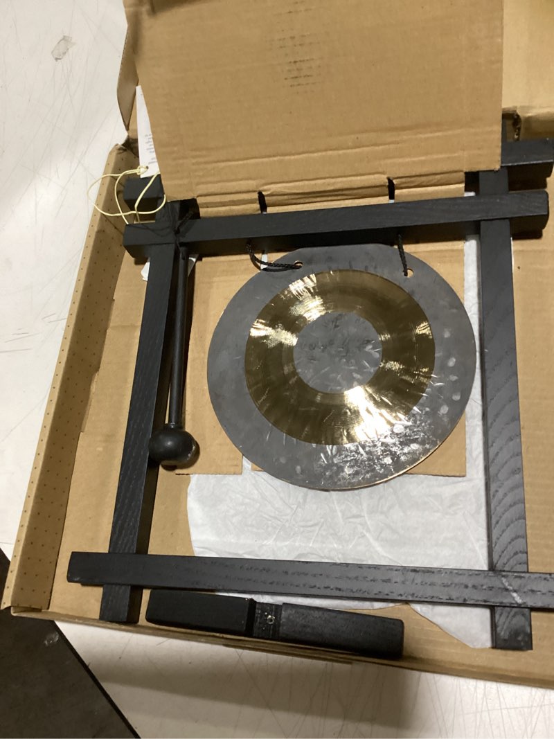 Condition photo showing Good Condition for woodstock wind chimes desk gong, brass hand-hammered bronze, medium 12 - inch tall, for meditation, yoga, classrooms, offices, great for awareness, relaxation black/bronze desk