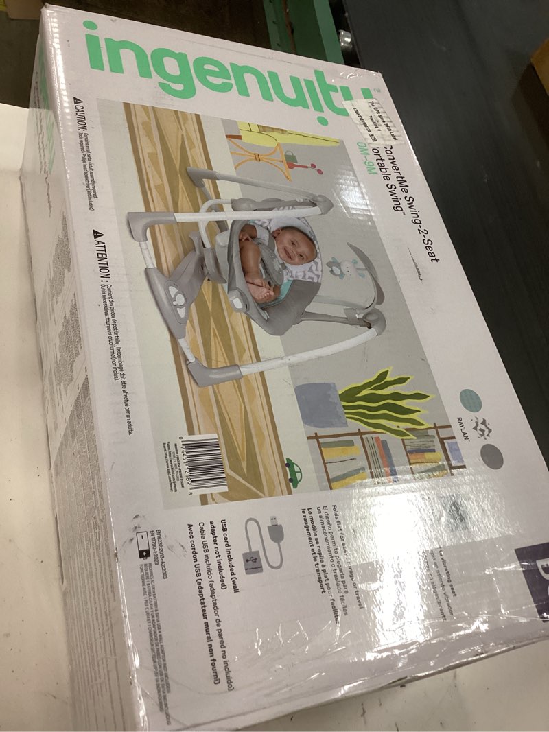 Condition photo showing New/Like New for ingenuity convertme 2-in-1 compact portable automatic baby swing & infant seat, battery-powered vibrations, nature sounds, 0-9 months 6-20 lbs (raylan)