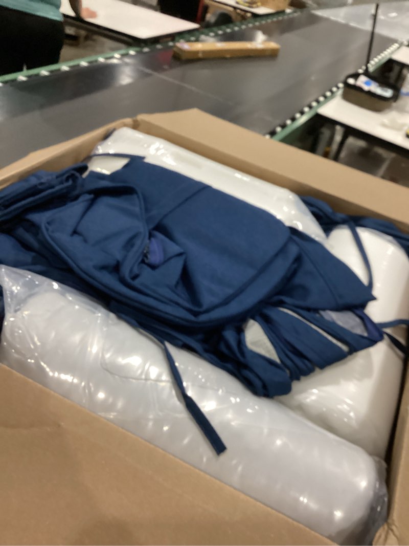 Condition photo showing Good Condition for summsun outdoor chair cushions, faux linen backrest and deep seat cushion set for patio furniture with weather resistant removable cover, ties, non-slip bottom, 24 x 24 inch, navy, set of 4 navy 4p/24*24 + 24*22 inch