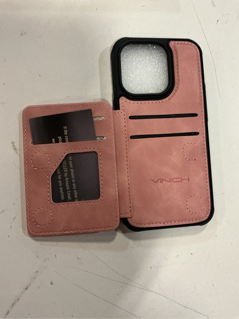 Condition photo showing Good Condition for Vinich for iPhone 14 Pro Wallet Case with Card Holder, RFID Blocking Credit Slots Kickstand Shockproof Phone Cover for Women Men, Rose Pink for iPhone 14 Pro - 6.1" Rose Pink