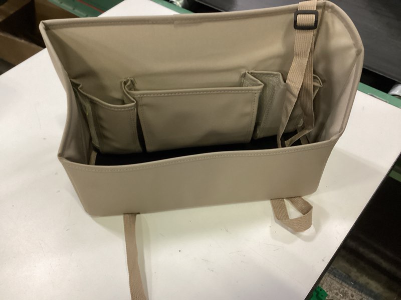 Condition photo showing Good Condition for Car Handbag Purse Holder Between Seats Leather Car Front Seat Storage Bag Large Capacity Car Organizers for Book Document Phone Bottle Tissue Toy (Beige Style-1) Beige (Style 1)