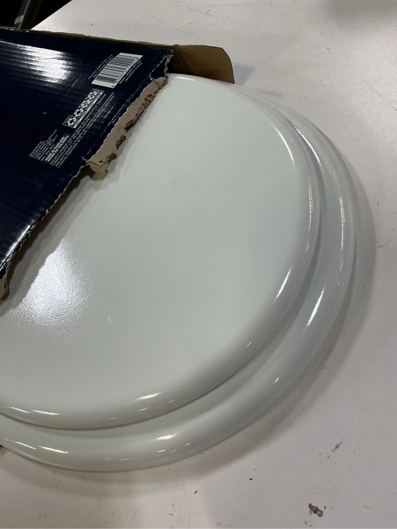 Condition photo showing As Is for  project source wood white round toilet seat hy-d04 