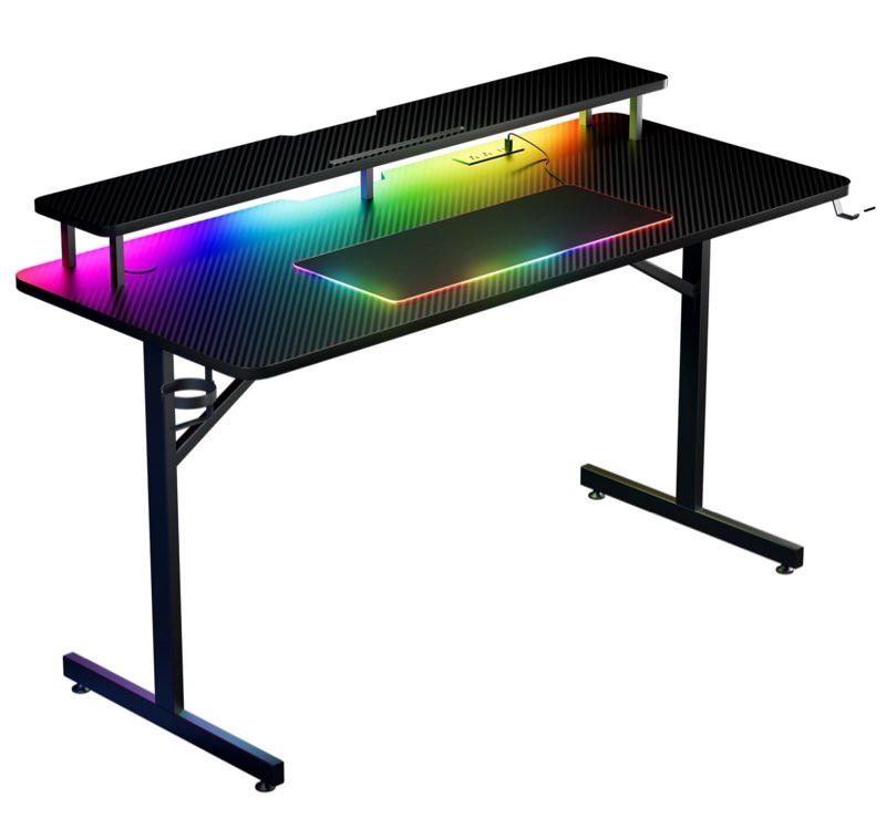 gtracing lumina elite led gaming desk with usb and power outlets, for home and office, monitor stand and wireless charging, black