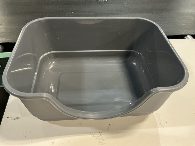 Condition photo showing As Is for Low Entry Small Litter Box for Kittens, Kitty Plastic Litter Boxes, Open Top, Anti-Splash High Sided Litter Tray Pan for Medium Pets, Puppy, Easy to Clean, 15.7" L*11.8" W*6.7" H (Grey) Grey-1 Pack