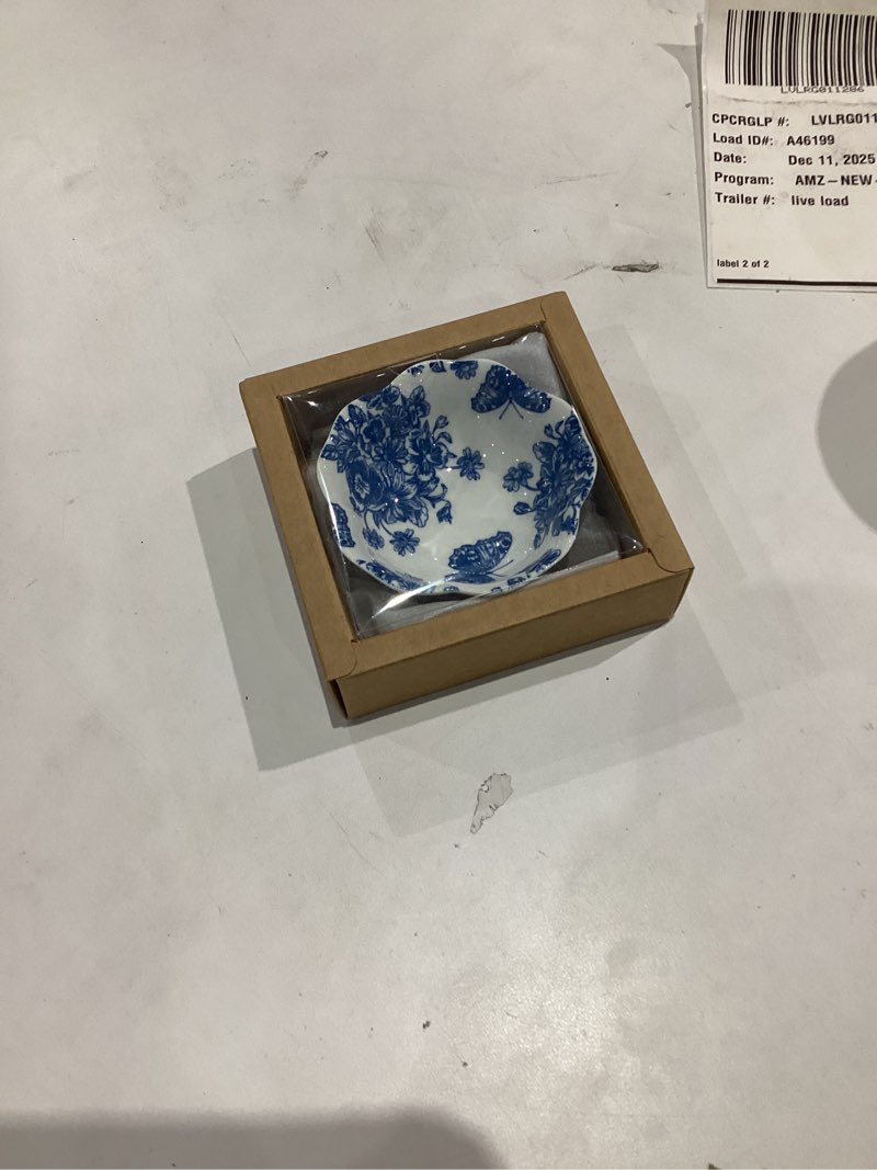 Condition photo showing Good Condition for 48 Pcs Wedding Favors for Guests Small Ceramic Bowl Bulk Gifts Set 3.3 Inch Floral Design Mini Dipping Sauce Dish with Card Box for Bridal Pooja Baby Shower Birthday Guest Gift (Blue) 48 Blue